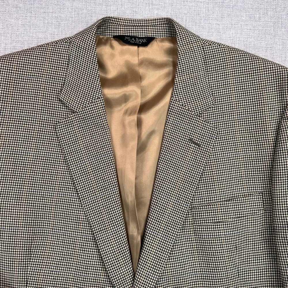 Jos. A. Bank Silk Wool‎ Houndstooth Sport Coat Blazer Men 46R Brown Classic Prep